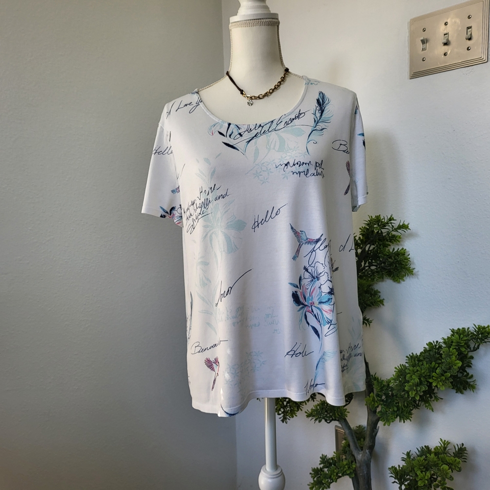 Chico's Floral Print White Top